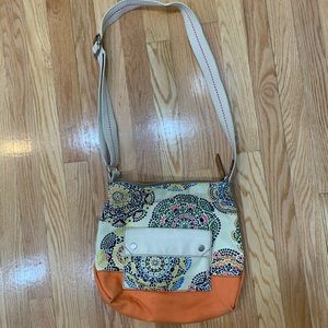 Fossil Cream w/colorful pattern canvas purse